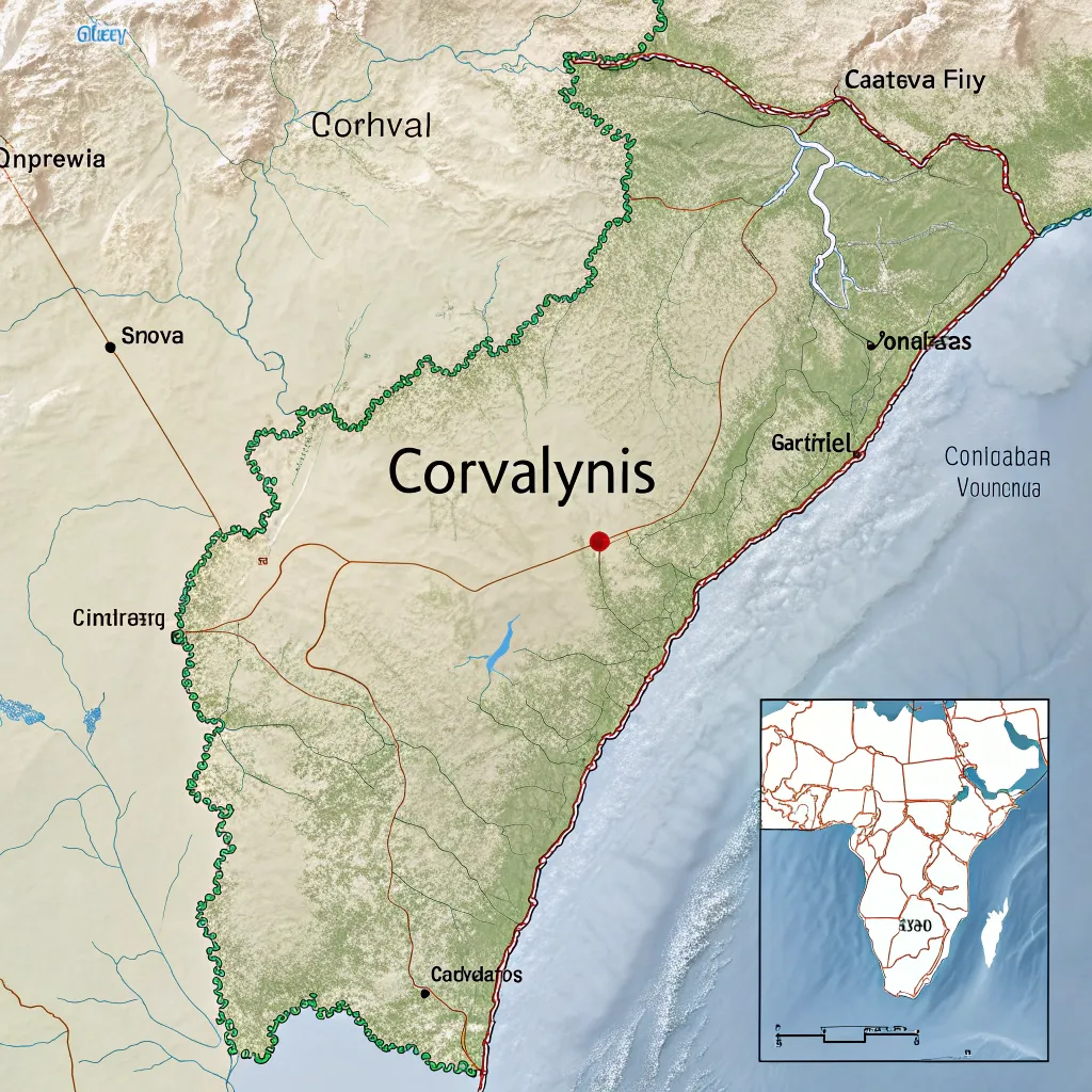Map showing the location of Corvalynis